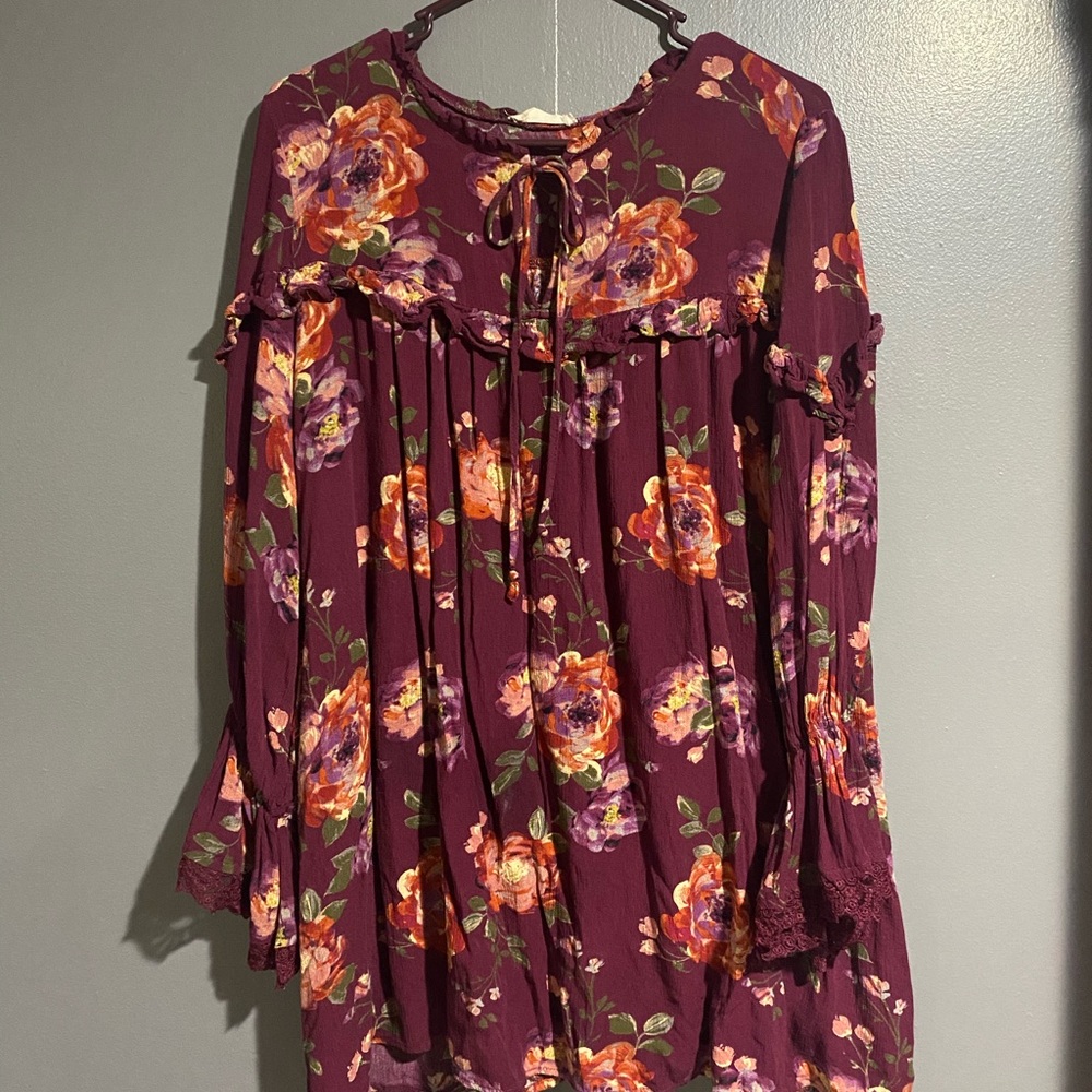 Maroon Floral Altar’d State Tunic